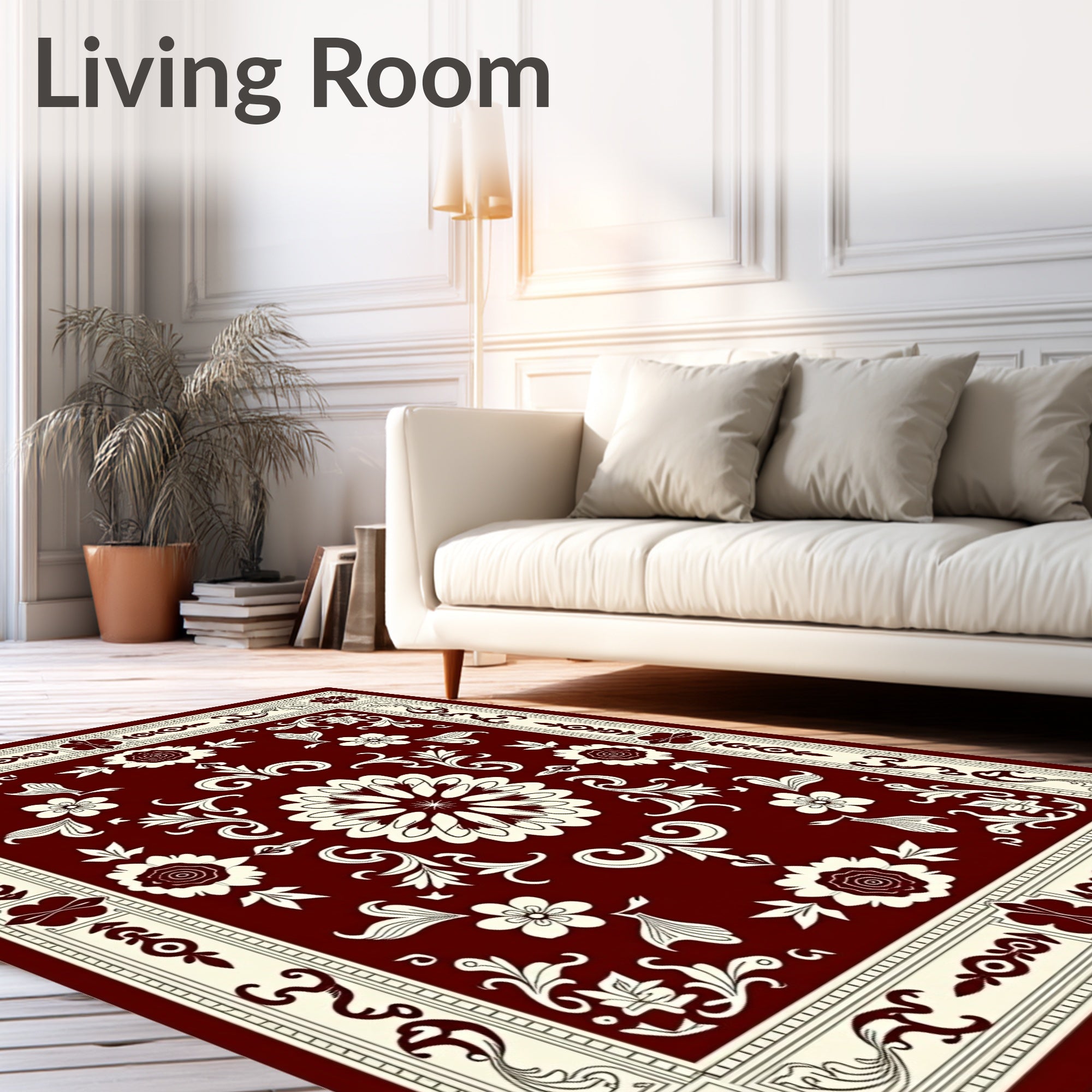 Deep Red Floral Crest Arrangement Rug