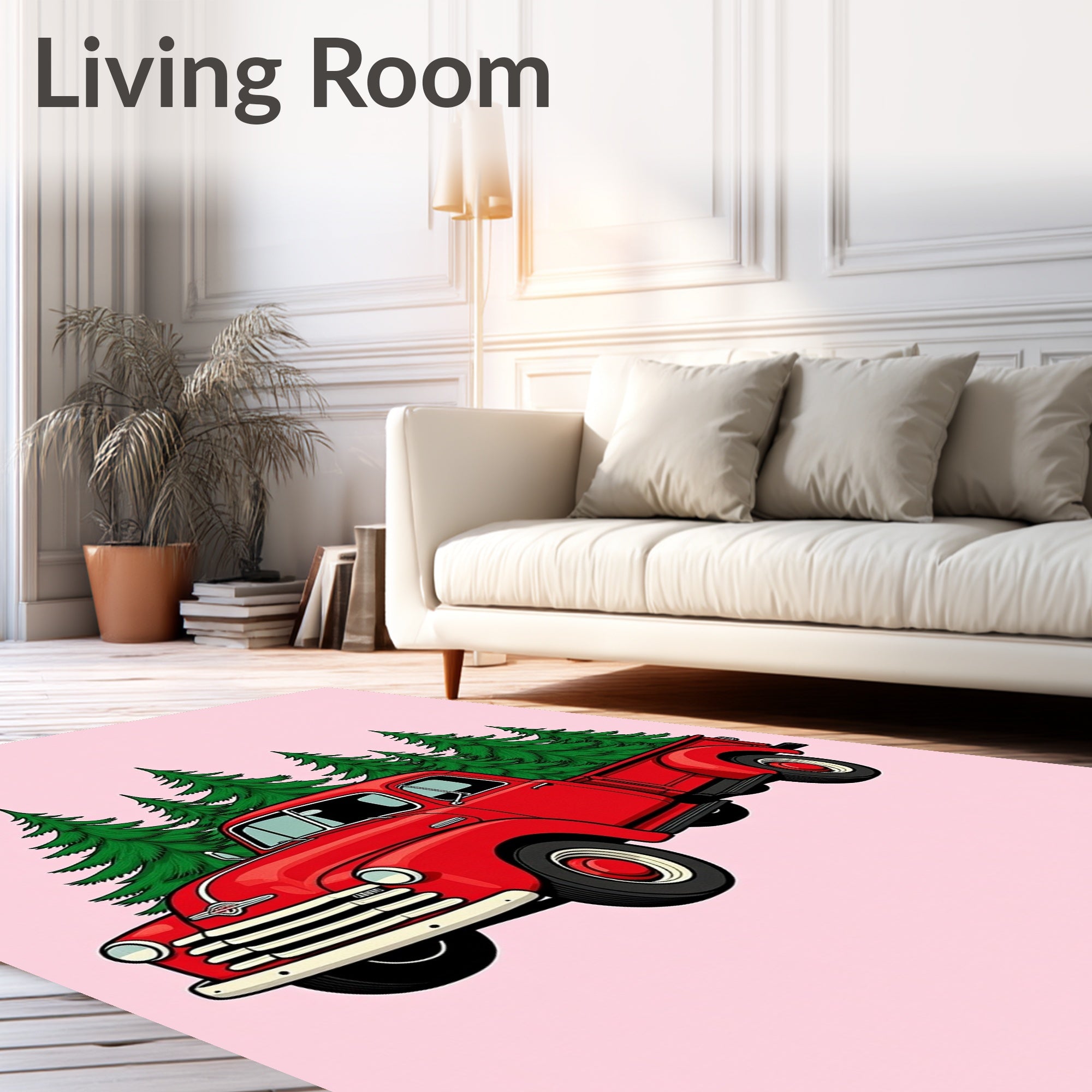 Vintage Red Truck Evergreen Forest Rug