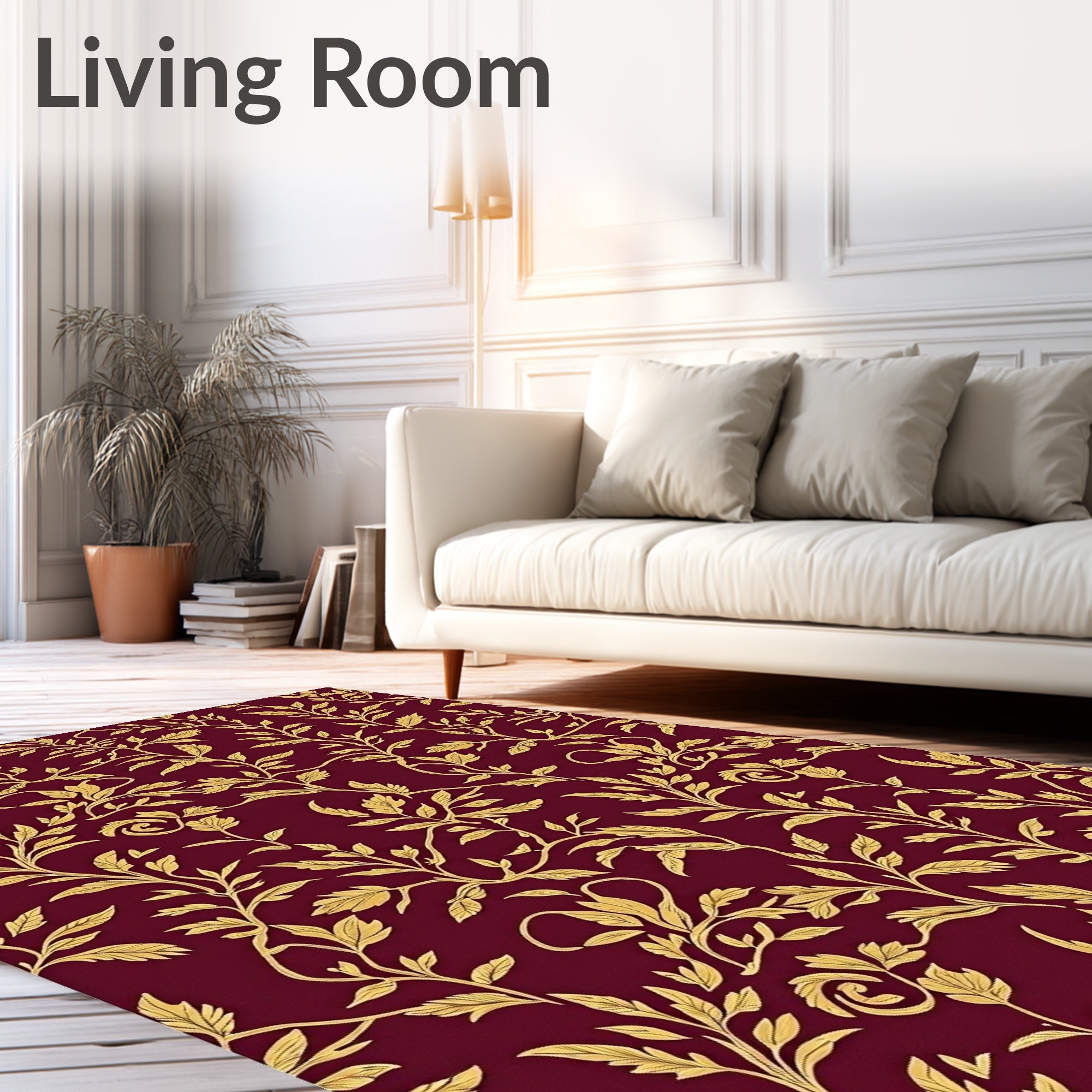 Crimson Gold Vine Scroll Rug