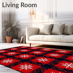 Red White Buffalo Plaid Snowflakes Rug