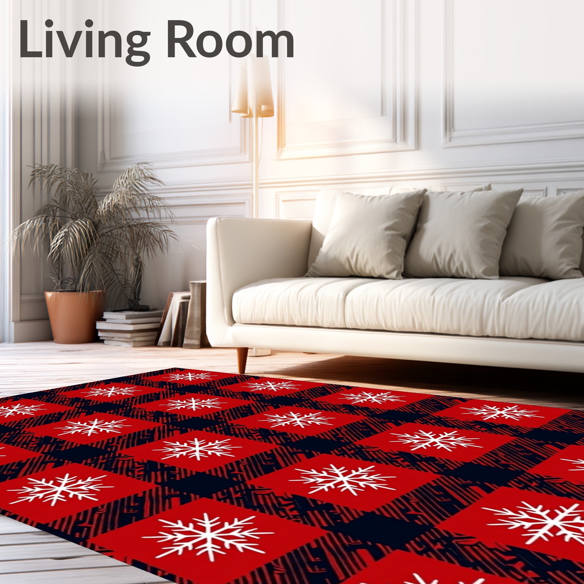 Red White Buffalo Plaid Snowflakes Rug