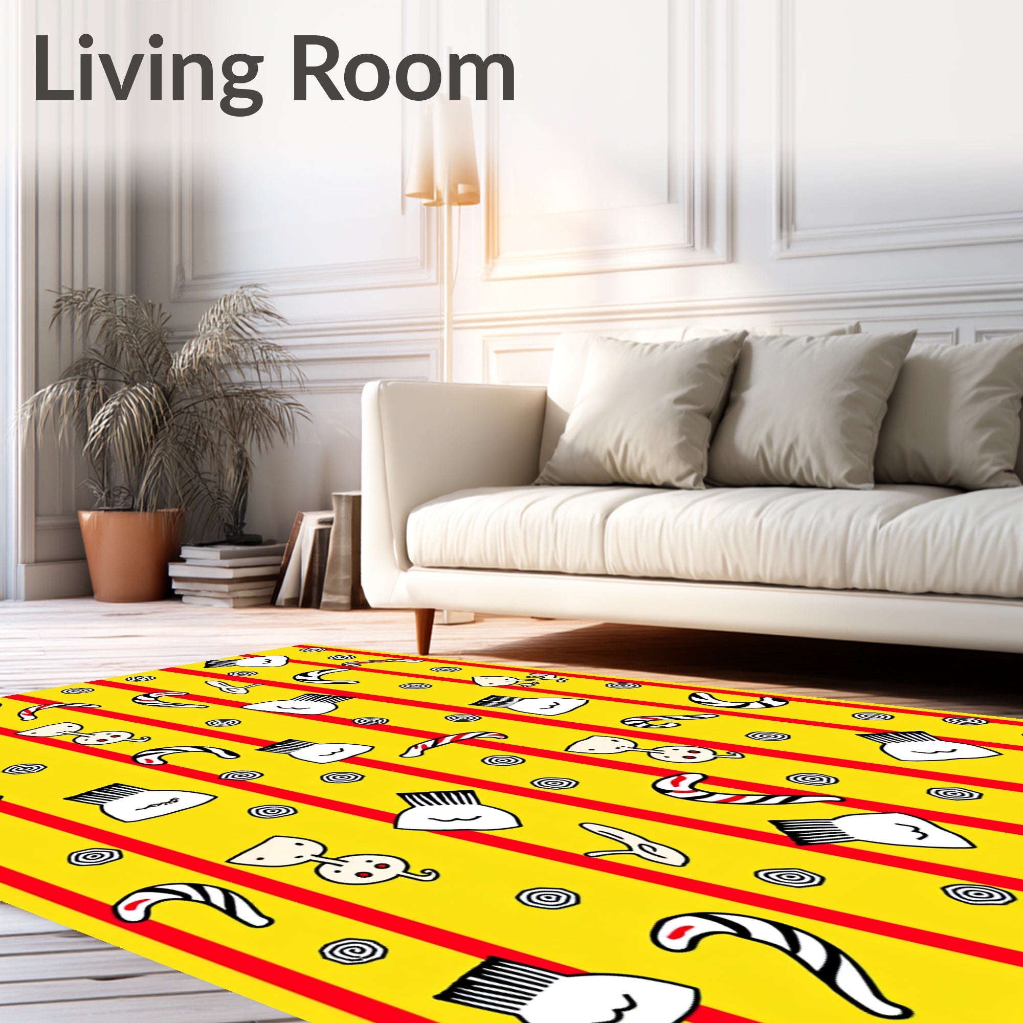 Whimsical Red Striped Candy Cane Figures Rug