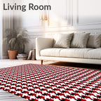 Bold Houndstooth Red White Black Rug