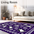 Purple Penguins Snowboarding Snowflake Border Rug
