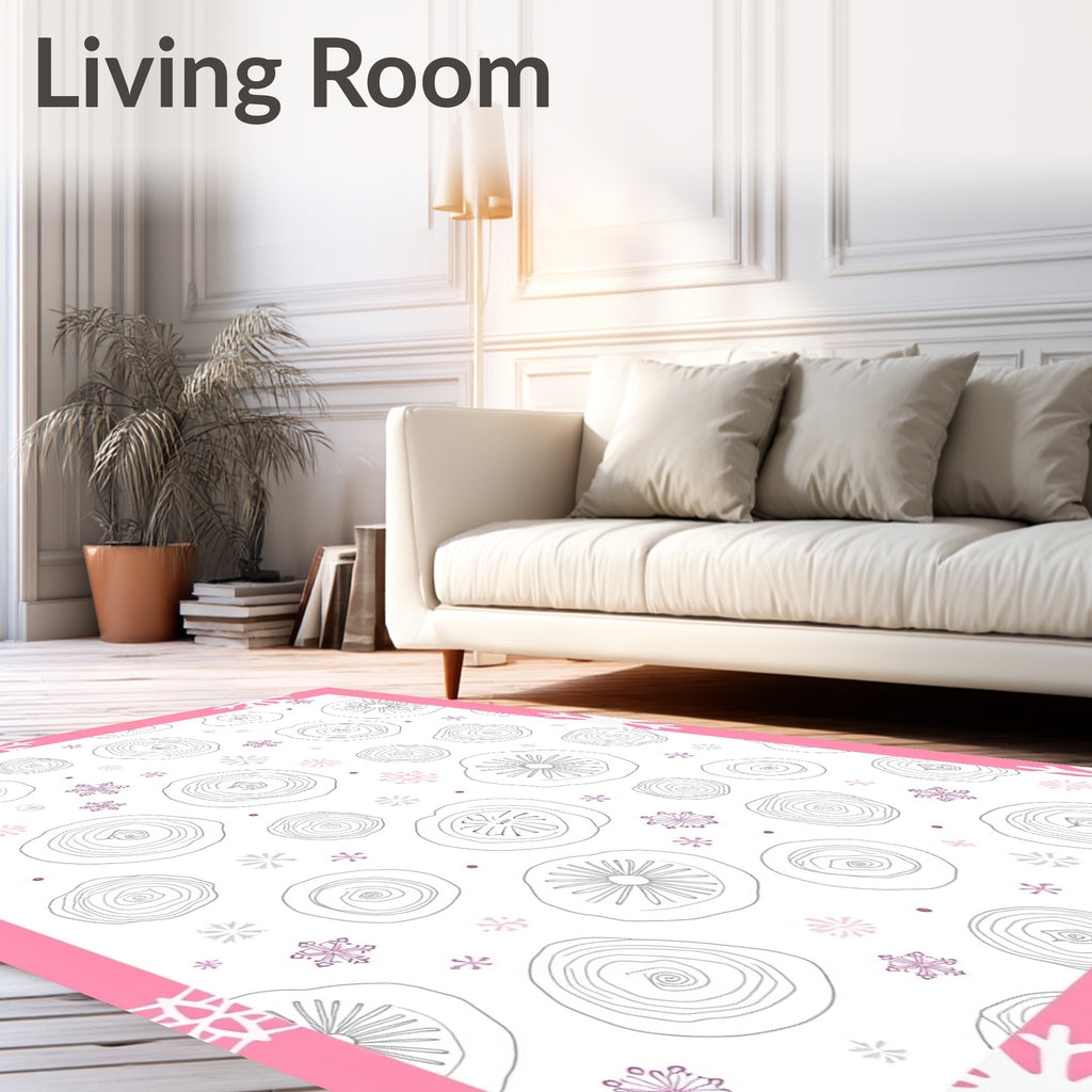 Whimsical Pink Floral Snow Flurry Rug