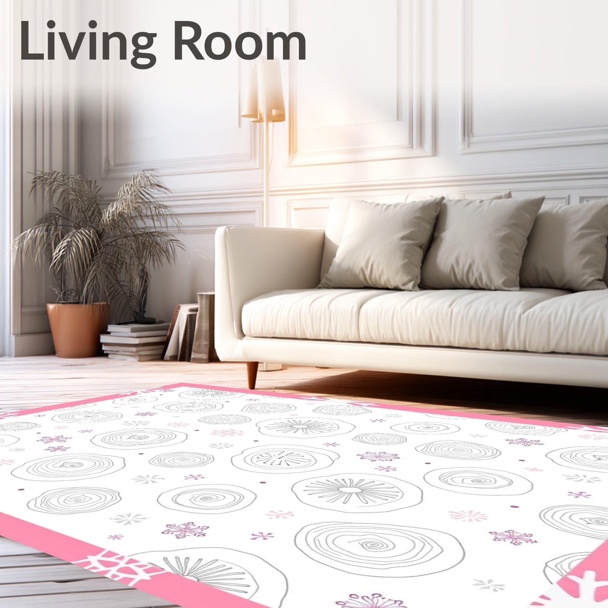 Whimsical Pink Floral Snow Flurry Rug