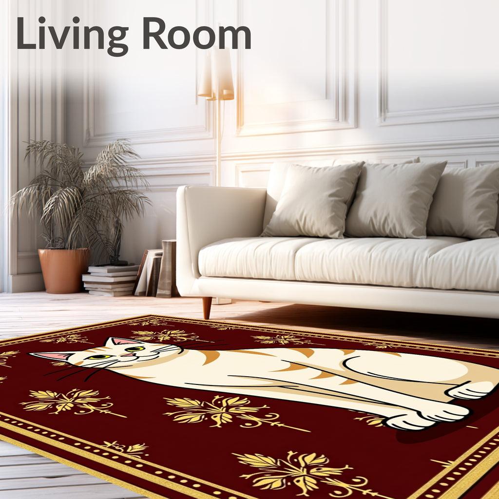 Crimson Gold Botanical Cat Portrait Rug
