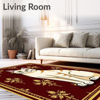 Crimson Gold Botanical Cat Portrait Rug