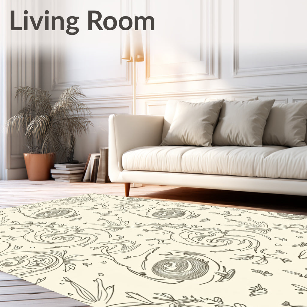 Cream Garden Swirl Botanical Sketch Rug
