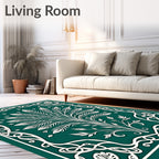 Emerald Green White Foliage Frame Rug