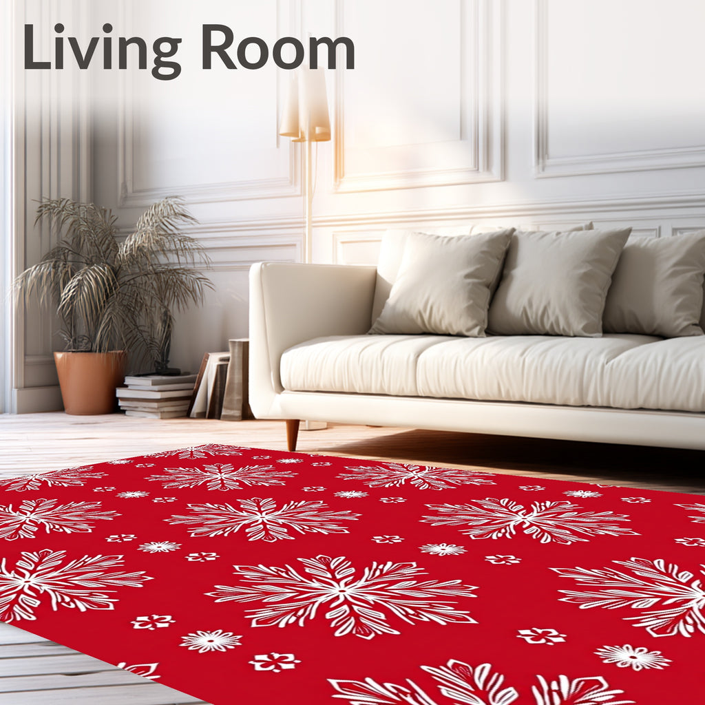 Red White Snowflake Geometric Repeat Rug