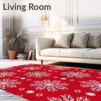 Red White Snowflake Geometric Repeat Rug