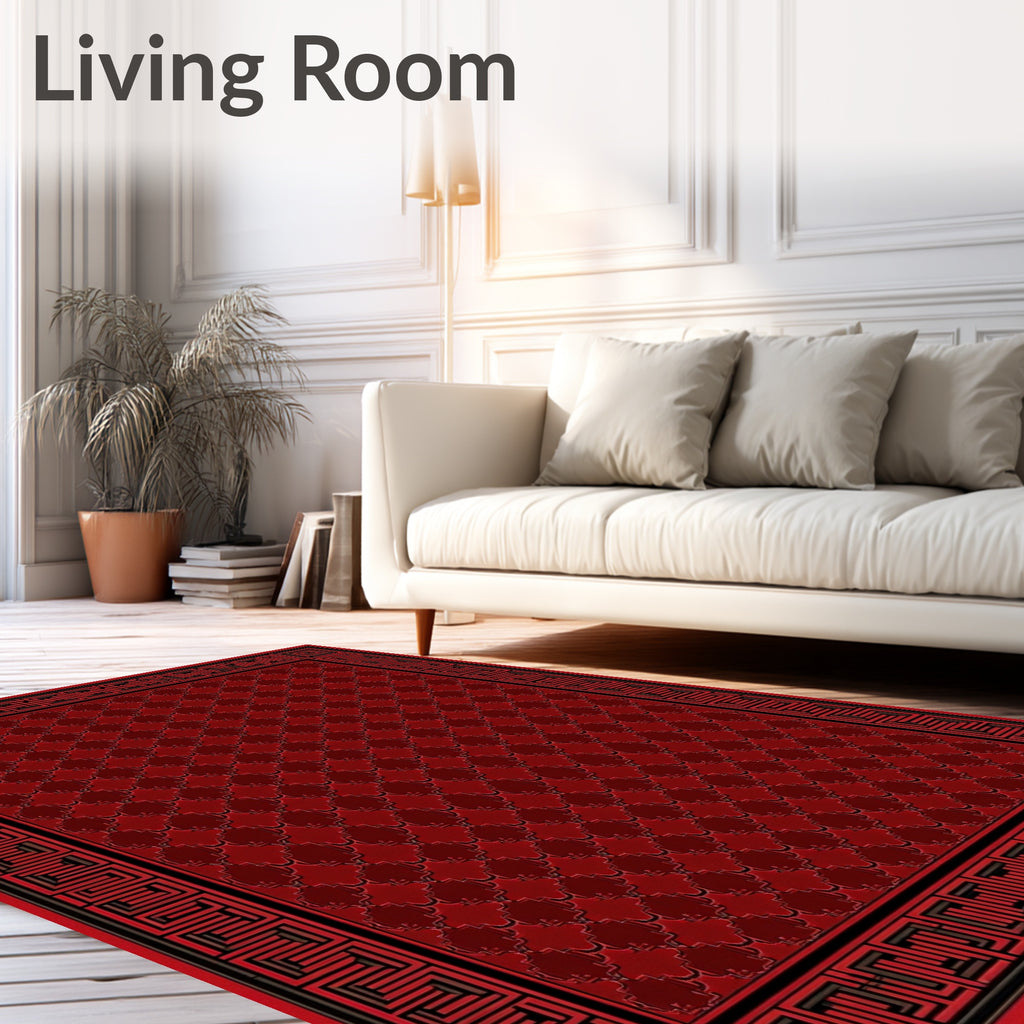 Rich Red Geometric Greek Key Rug