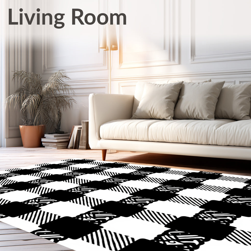 Black White Gingham Interlocking Squares Rug