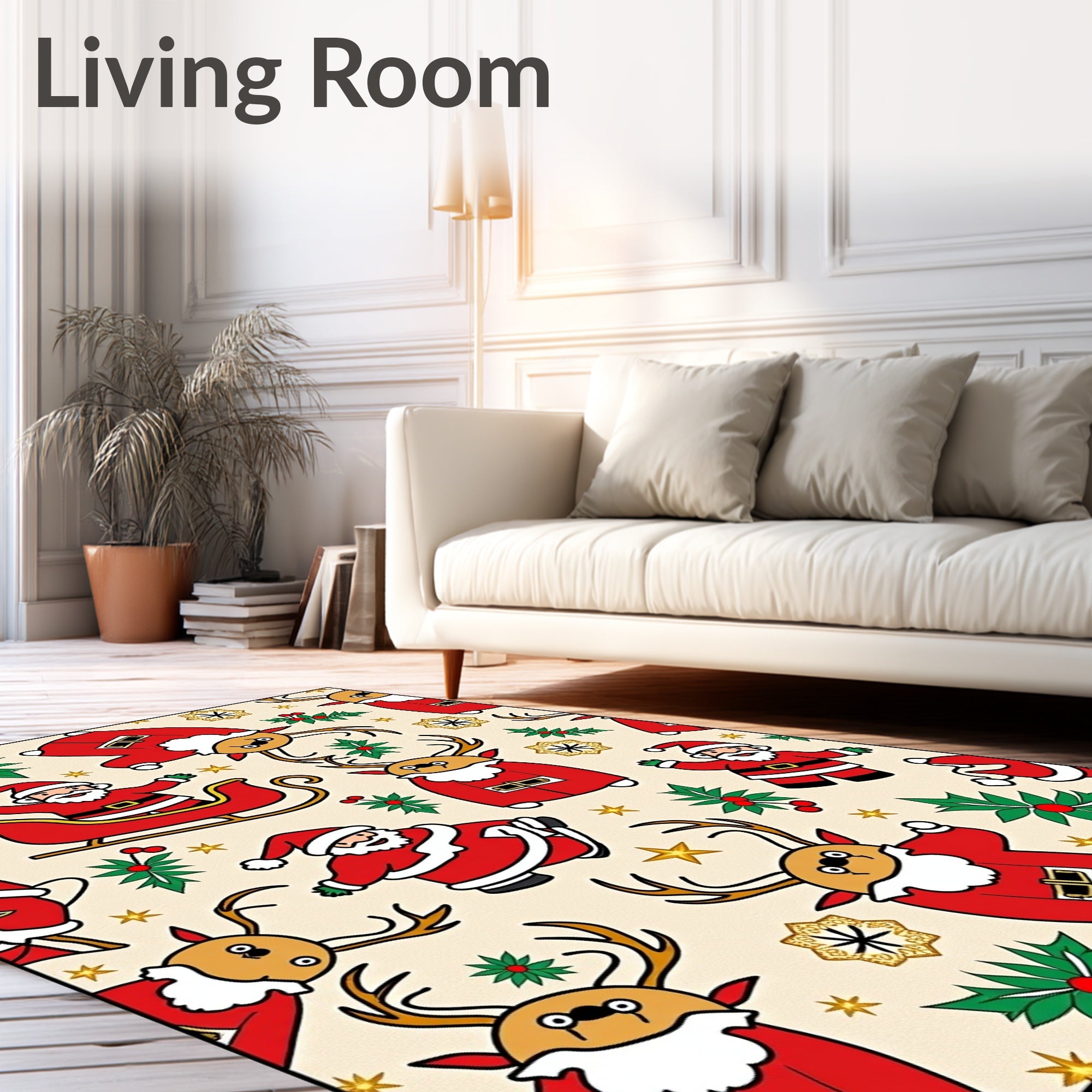 Festive Red Santa Claus Reindeer Sleigh Rug