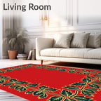 Crimson Green Leaf Vine Border Rug