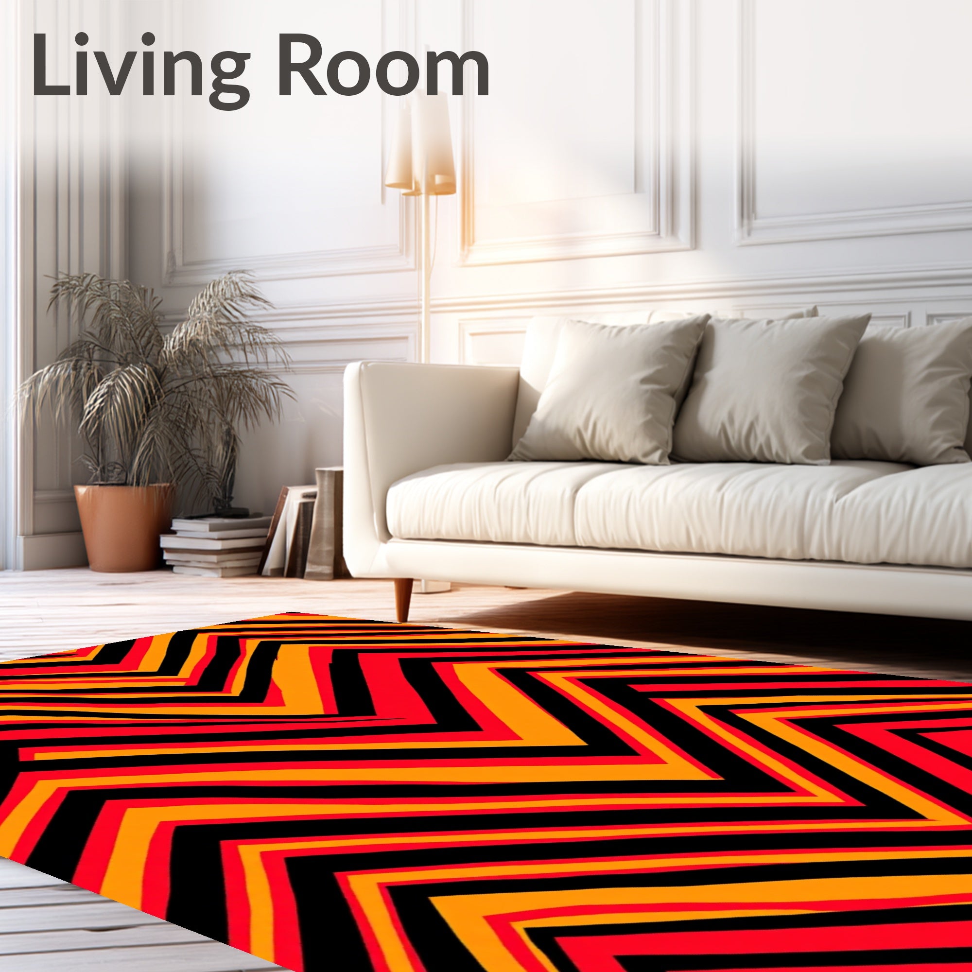 Vibrant Red Orange Zigzag Stripe Rug