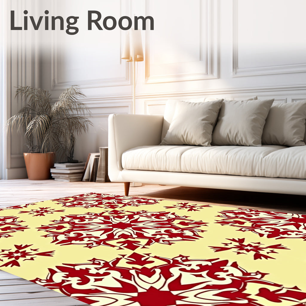 Crimson Mandala Red Floral Arrangement Rug