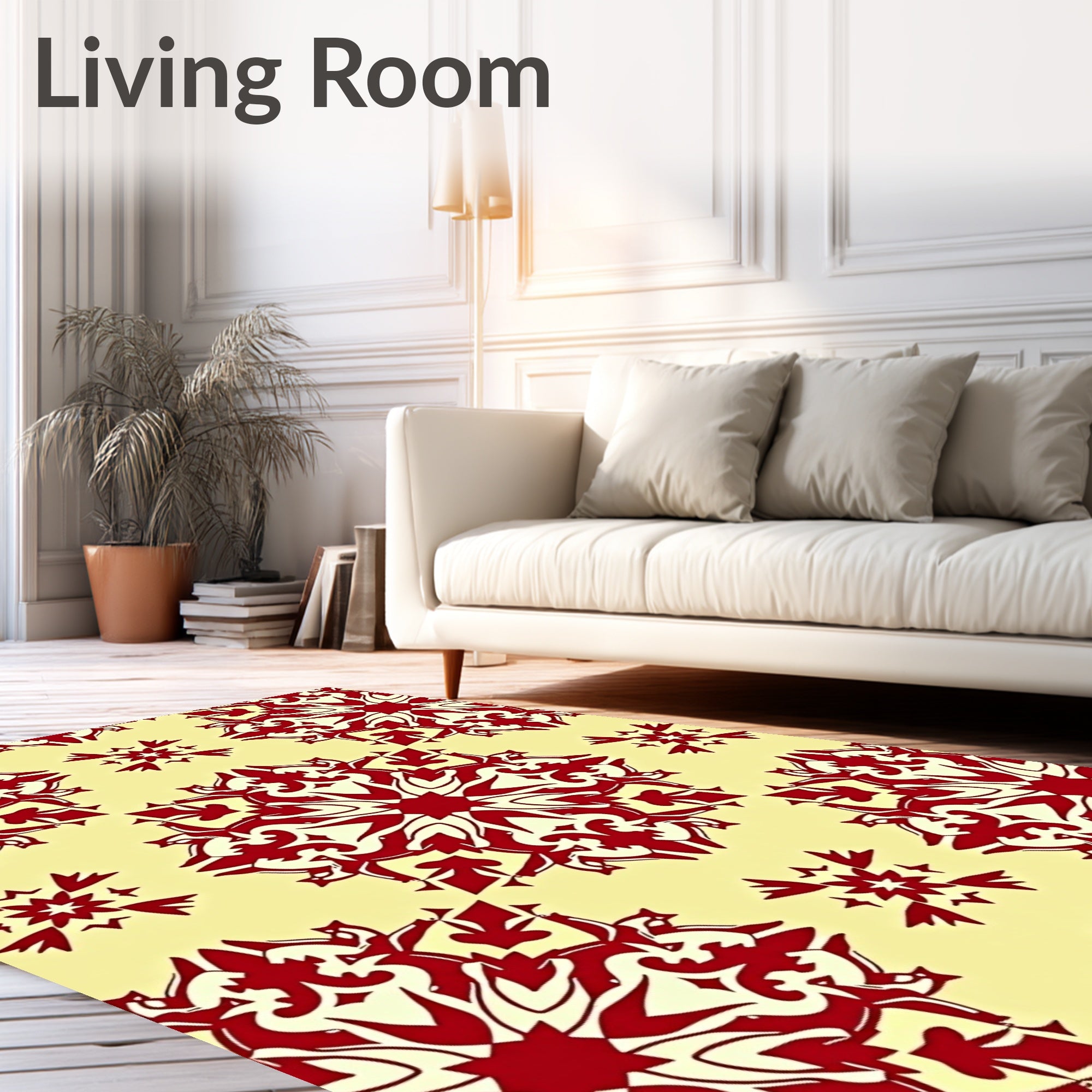 Crimson Mandala Red Floral Arrangement Rug