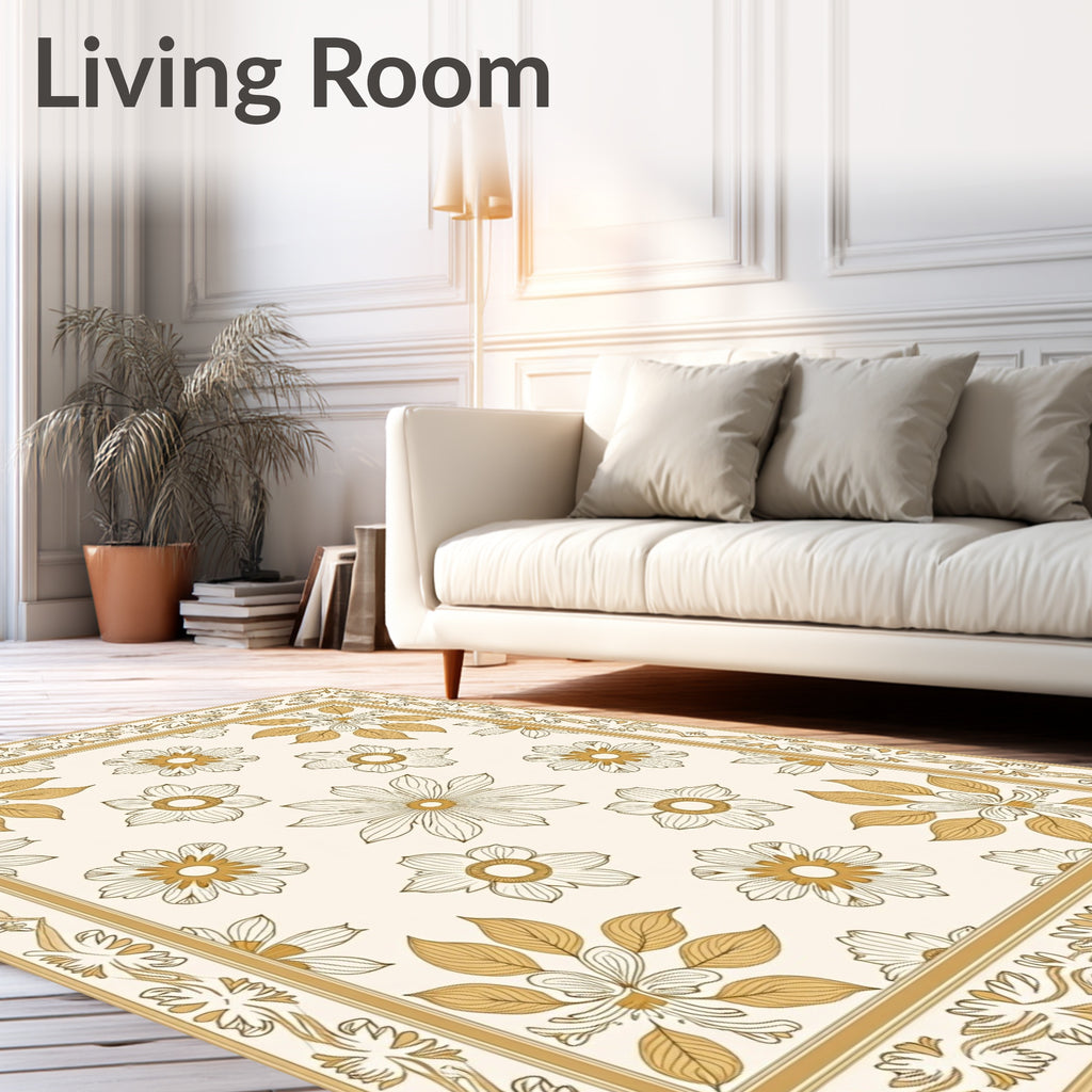 Golden Floral Garden Border Rug