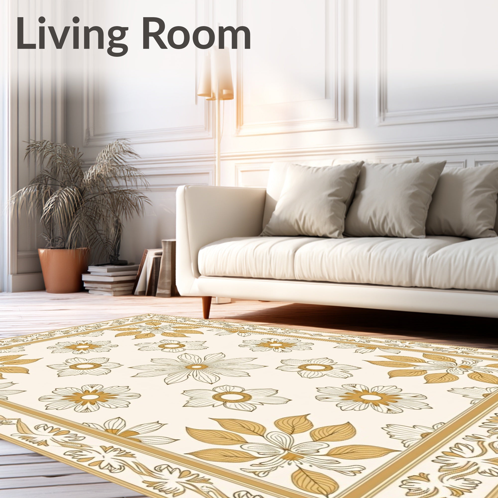 Golden Floral Garden Border Rug