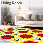 Red Poinsettia Lattice Yellow Rug