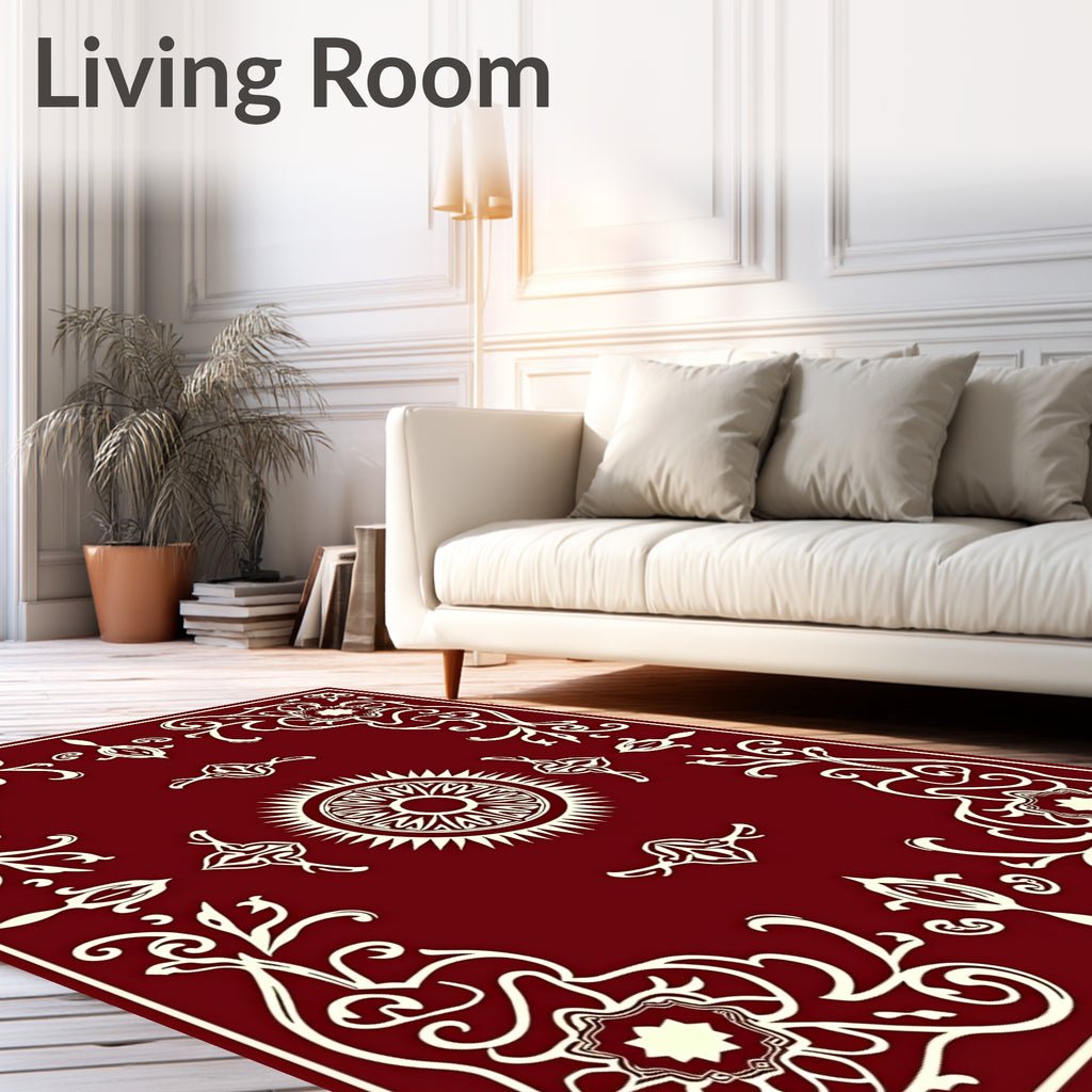 Maroon Floral Medallion Sunburst Center Rug