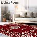Maroon Floral Medallion Sunburst Center Rug