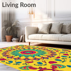 Vibrant Yellow Mandala Floral Art Rug