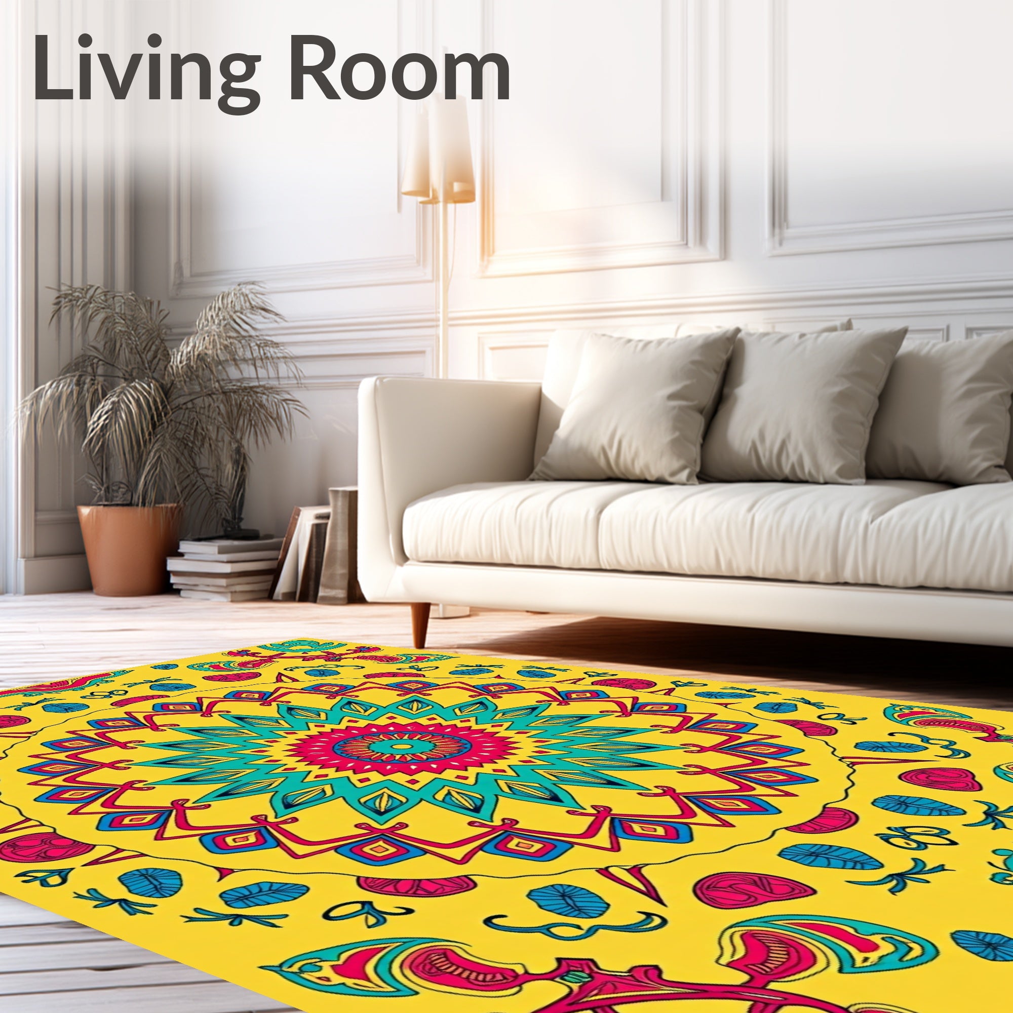 Vibrant Yellow Mandala Floral Art Rug