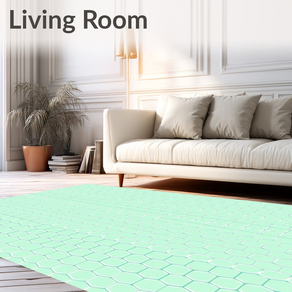 Soft Mint Hexagonal Honeycomb Texture Rug