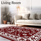 Deep Red White Floral Medallion Traditional Rug