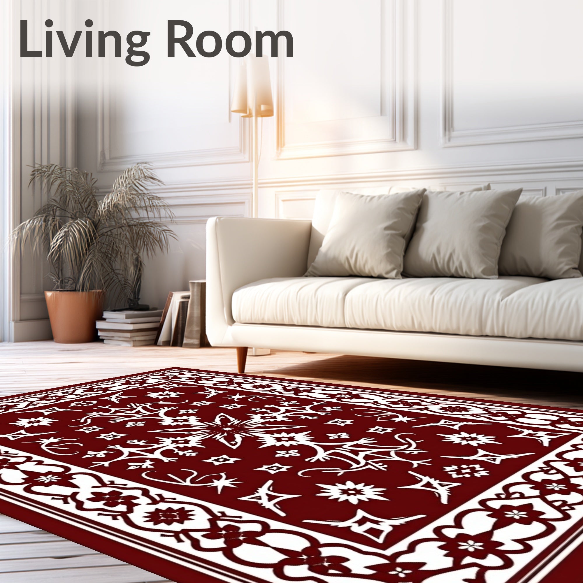 Deep Red White Floral Medallion Traditional Rug