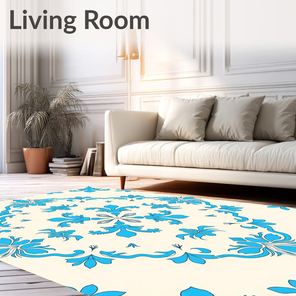 Bright Azure Floral Damask Rug