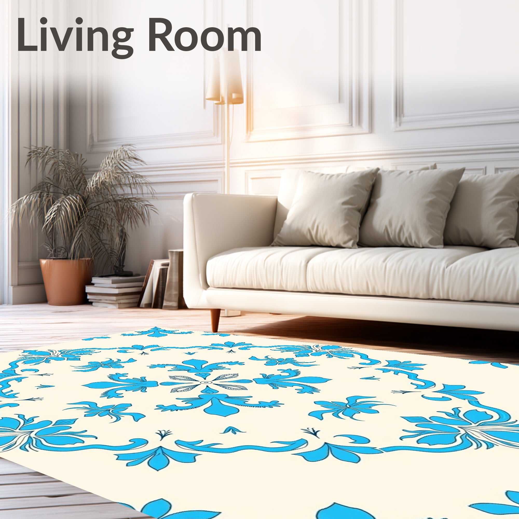 Bright Azure Floral Damask Rug