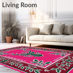 Deep Pink Deer Head Floral Border Rug
