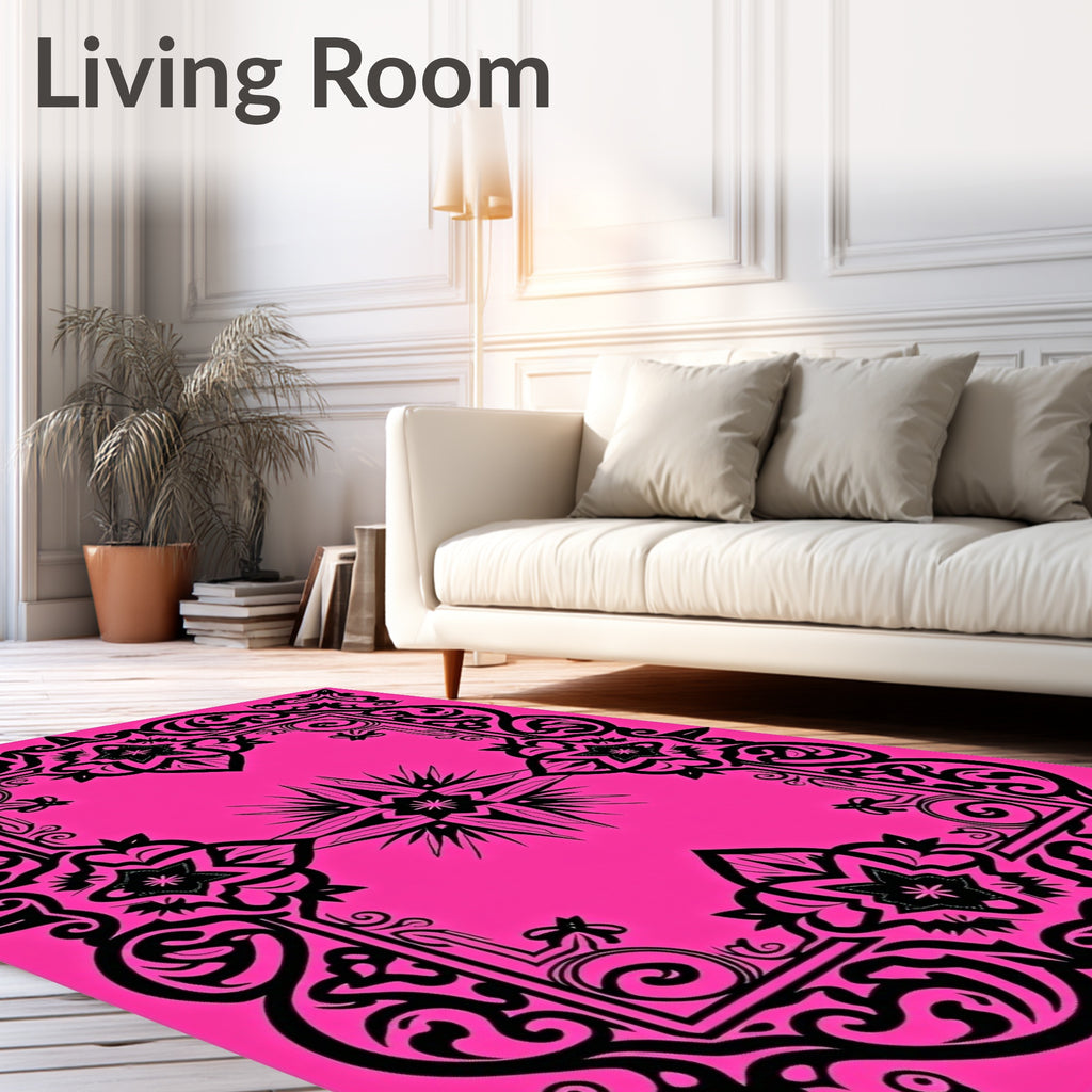 Black Ornate Floral Medallion Rug