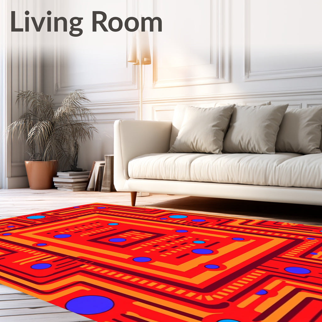 Red Orange Circuit Board Abstract Rug