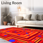 Red Orange Circuit Board Abstract Rug