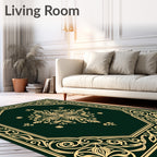Deep Emerald Golden Floral Medallion Ornament Rug