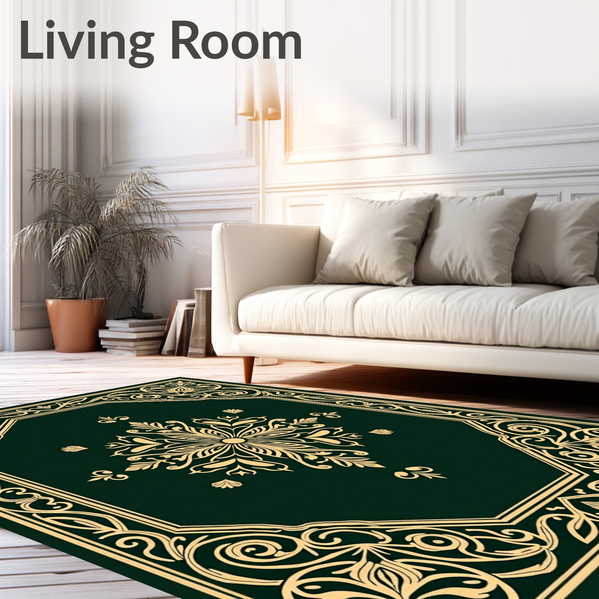 Deep Emerald Golden Floral Medallion Ornament Rug