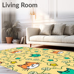 Whimsical Orange Teal Cat Floral Vine Rug