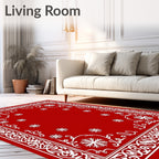 Crimson Red White Floral Border Rug