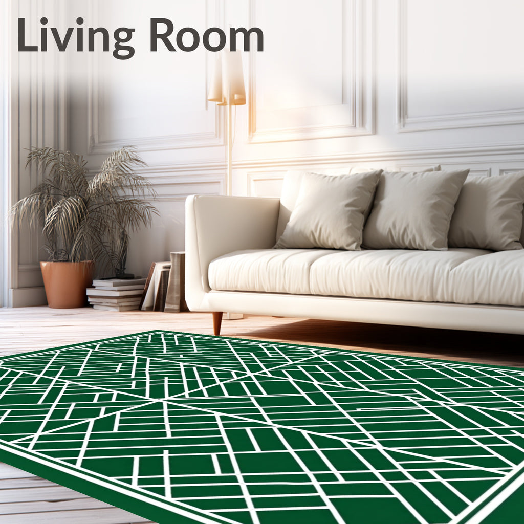 Green White Geometric Linear Grid Rug