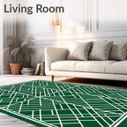 Green White Geometric Linear Grid Rug
