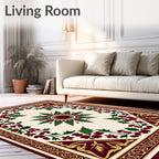 Deep Red Green Leaf Bloom Corner Rug