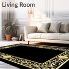 Golden Floral Scrollwork Medallion Border Rug