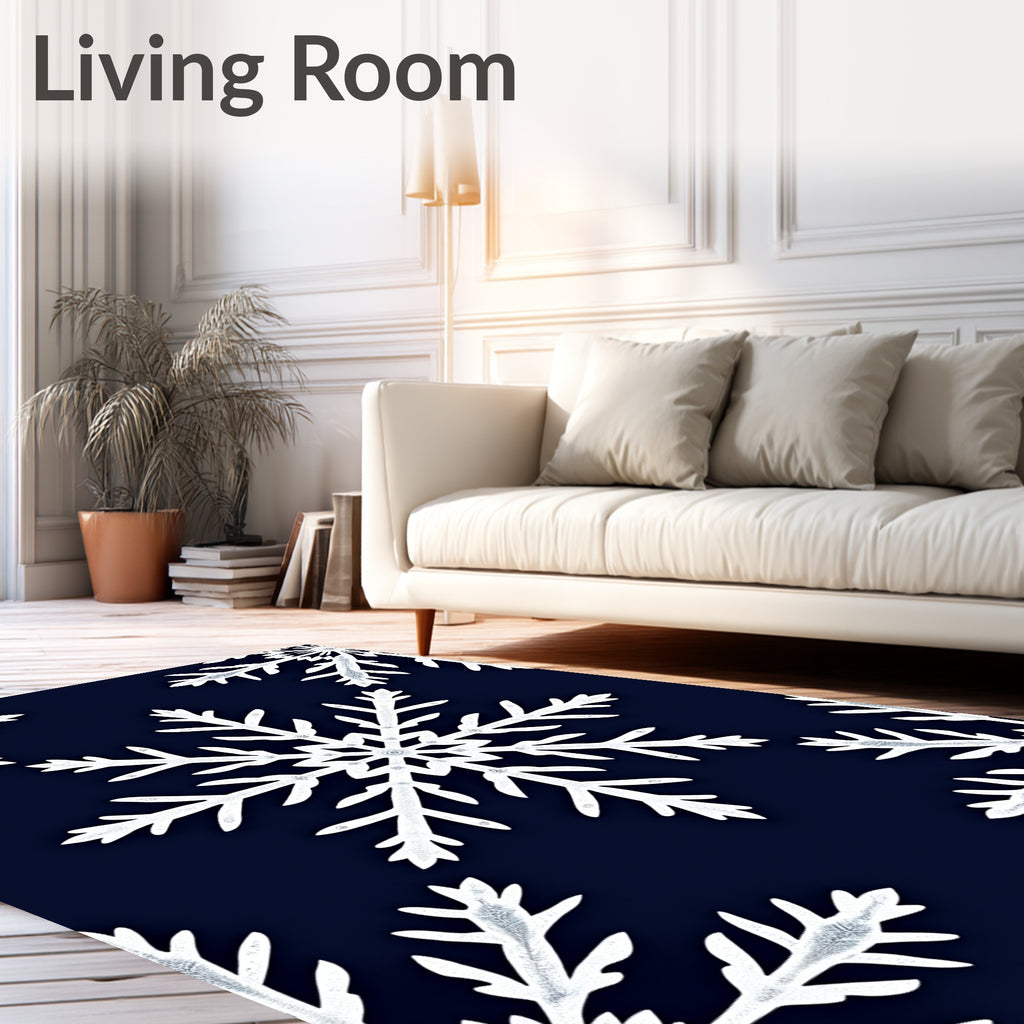 Winter White Snowflake Navy Background Rug