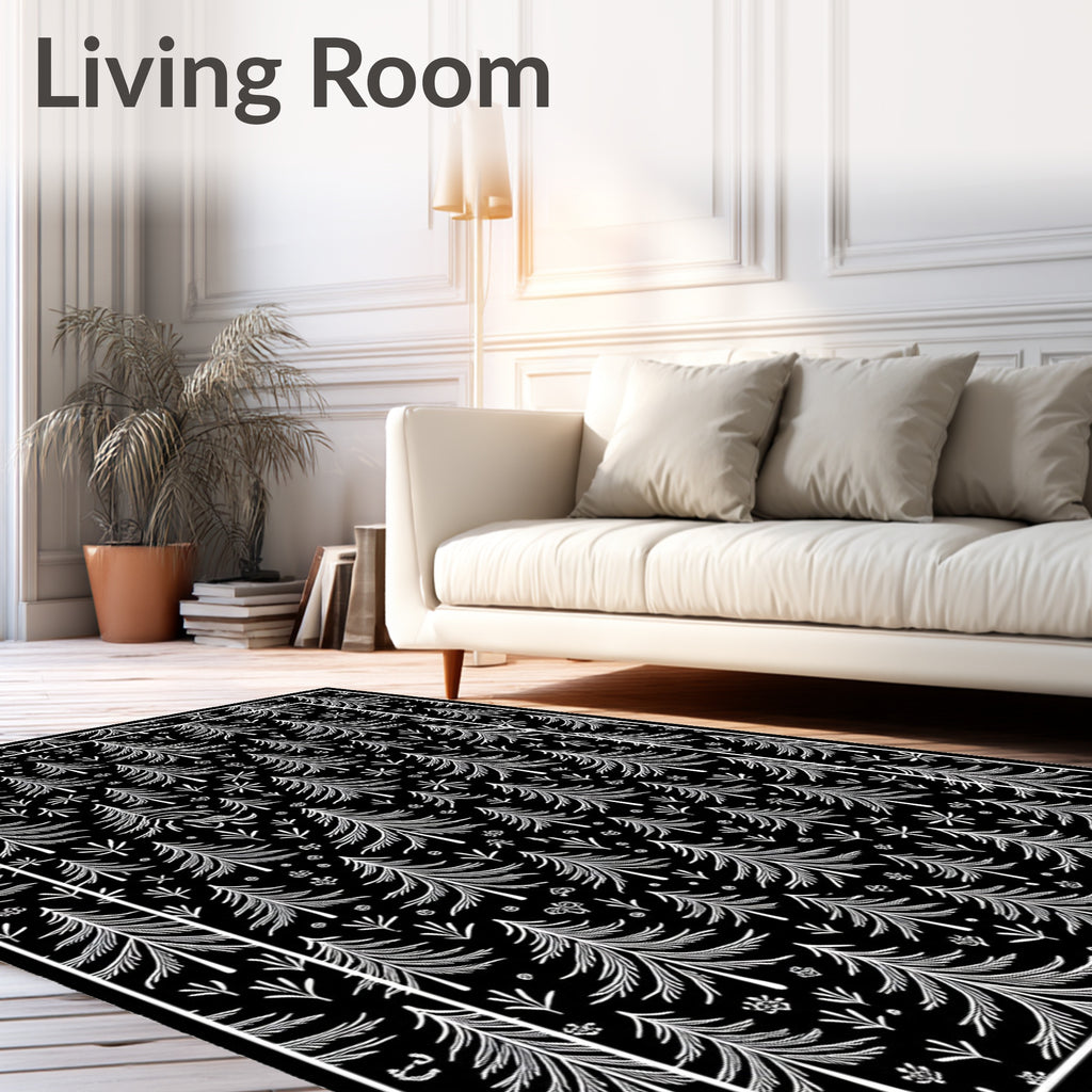 Black White Evergreen Forest Repeat Rug