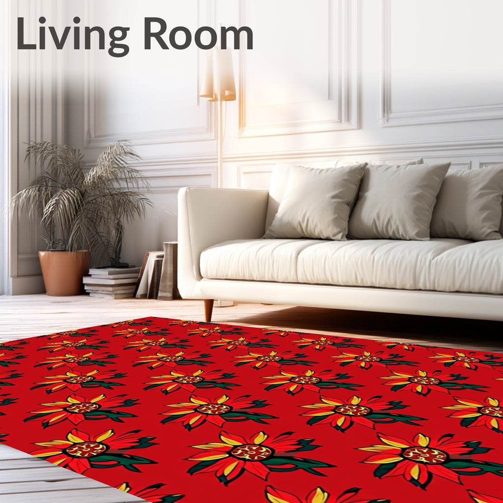 Vibrant Red Yellow Floral Arrangement Rug